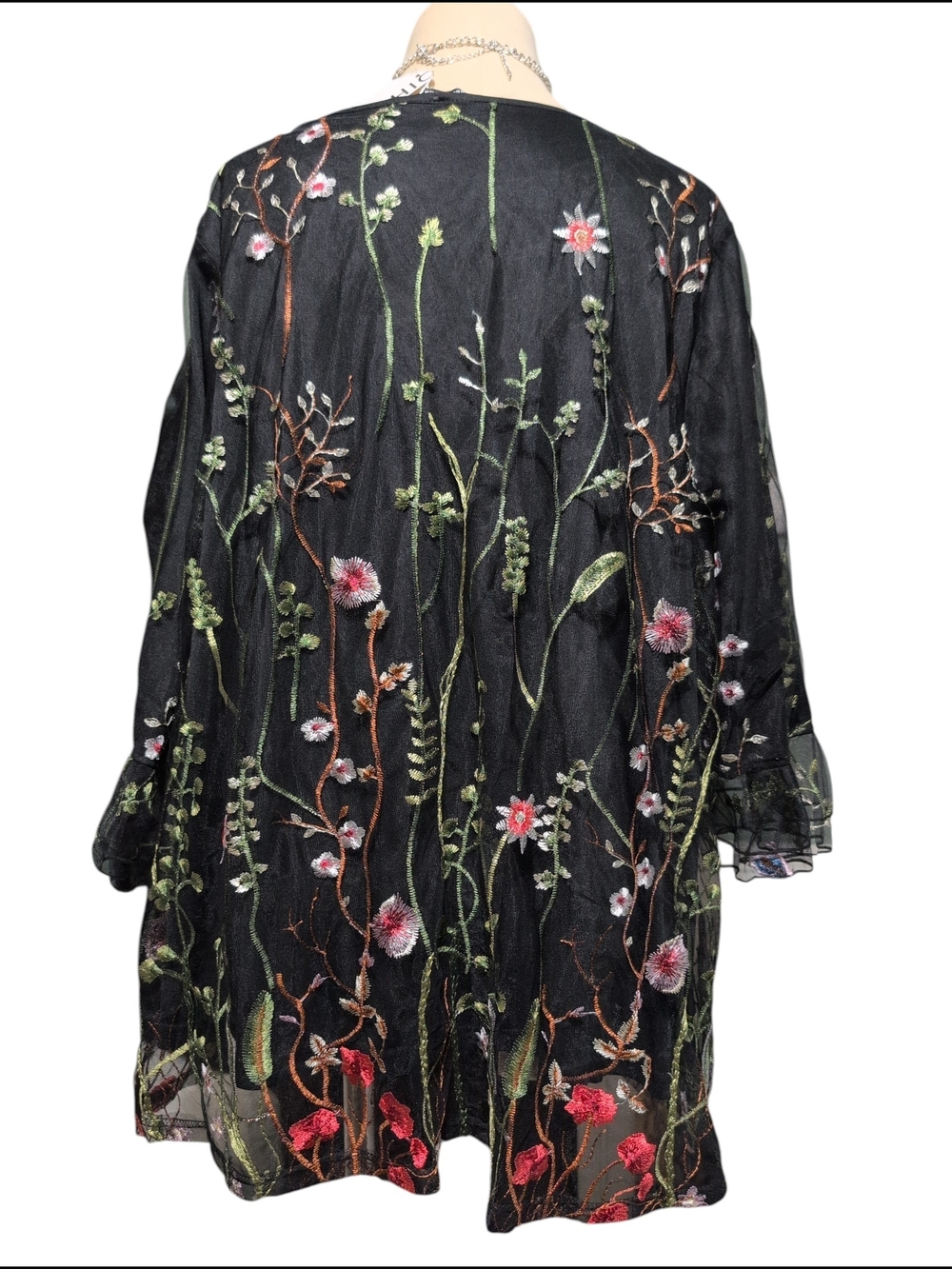 Nwt BloomChic Black V-Neck Tunic with Multicolor Floral Embroidery Sheer 22 24 - Picture 6 of 13